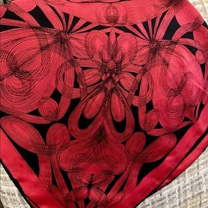Vana All Silk Scarf. Elegant red and black design. 28x28